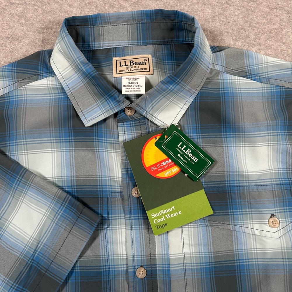 LL.Bean SunSmart Cool Weave‎ Shirt Men's S Plaid Short Sleeve UPF 50+ NEW NWT